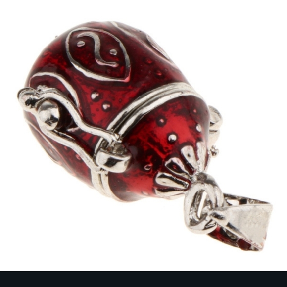 2 Cremation Keepsakes Red Enamel Heart Egg Locket Pendants Red - Picture 4 of 13